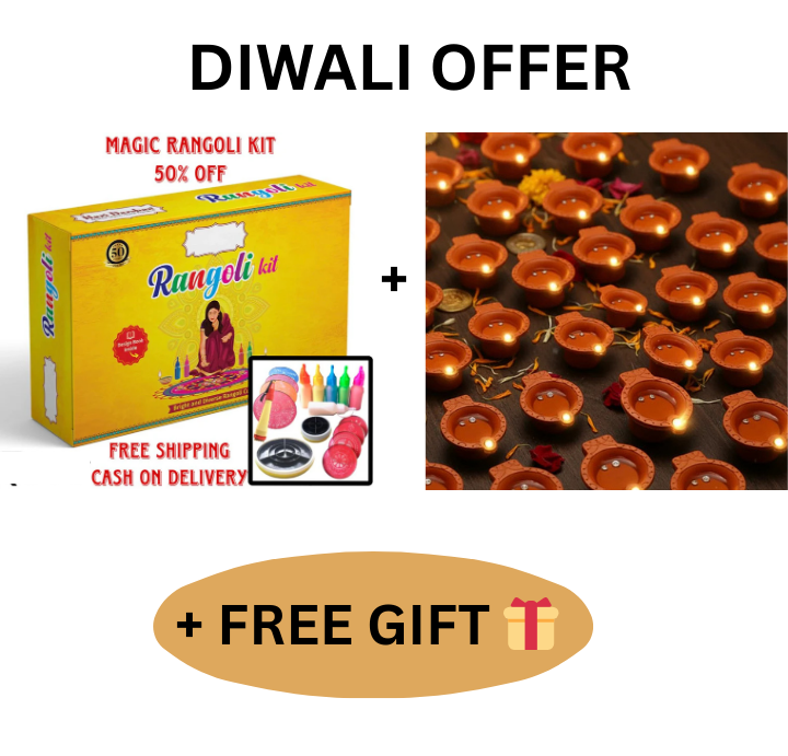 👉 "Magic Rangoli Kit 🎨 + 12 Free water Diyas 🪔 + 1 Surprise Gift 🎁 "